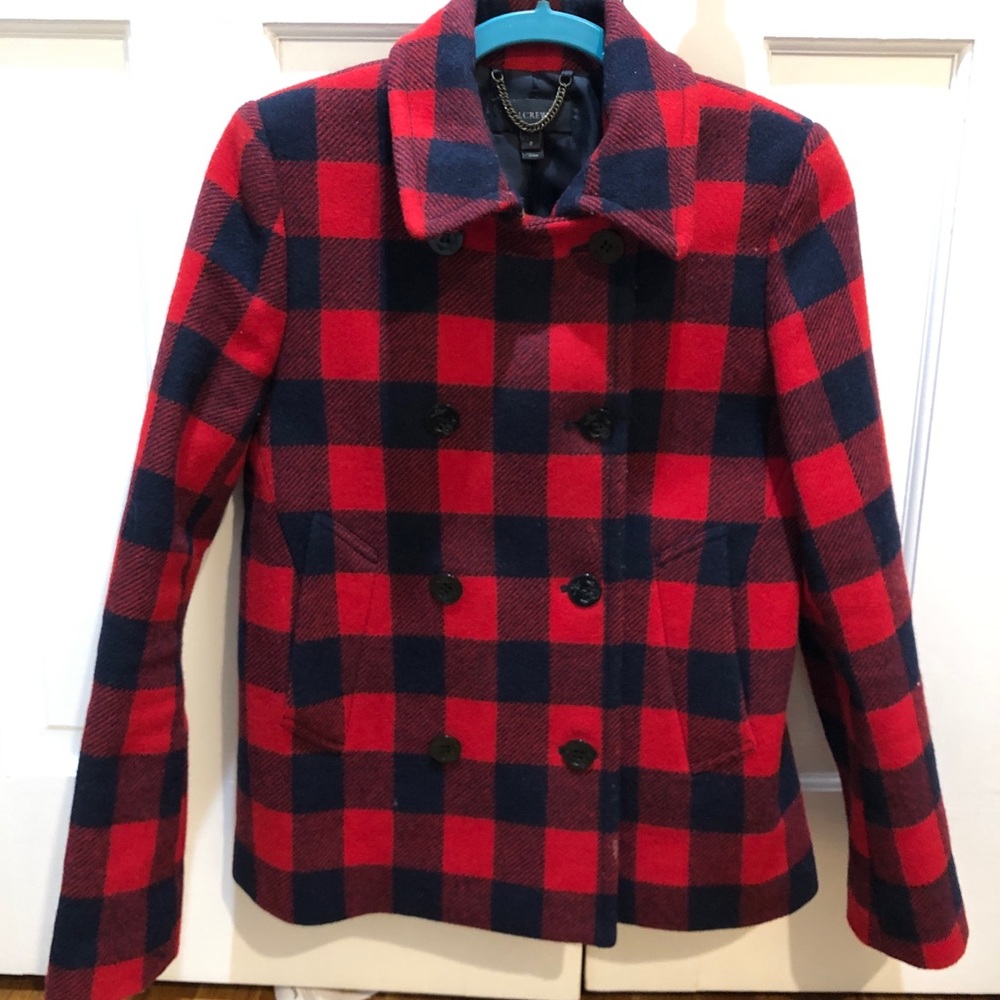 J. Crew wool buffalo check peacoat